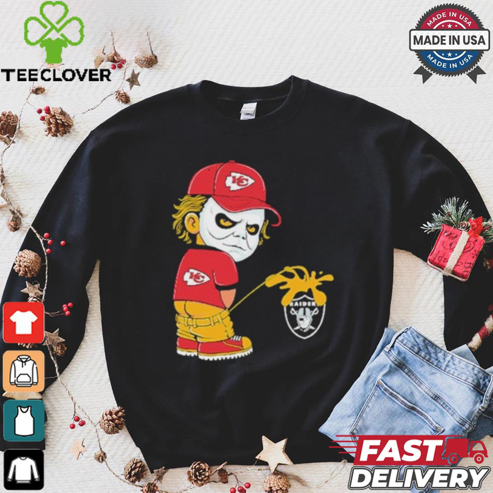 Michael Myers X Kansas City Chiefs Pee On Las Vegas Raiders Shirt Michael Myers X Kansas City Chiefs Pee On Las Vegas Raiders Shirt