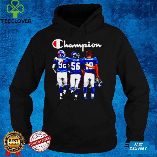 Michael Strahan Lawrence Taylor and Eli Manning New York Giants Champion signatures hoodie, sweater, longsleeve, shirt v-neck, t-shirt