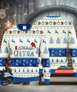 Michelob Ultra Reindeer Snowy Night Ugly Sweater, Christmas Gift Apparel, Merry Ugly Christmas Sweater