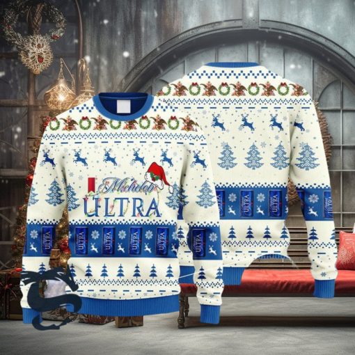 Michelob Ultra Reindeer Snowy Night Ugly Sweater, Christmas Gift Apparel, Merry Ugly Christmas Sweater