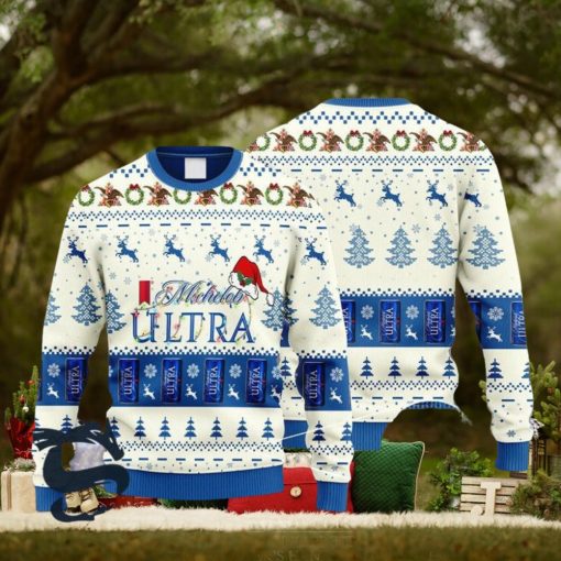 Michelob Ultra Reindeer Snowy Night Ugly Sweater, Christmas Gift Apparel, Merry Ugly Christmas Sweater