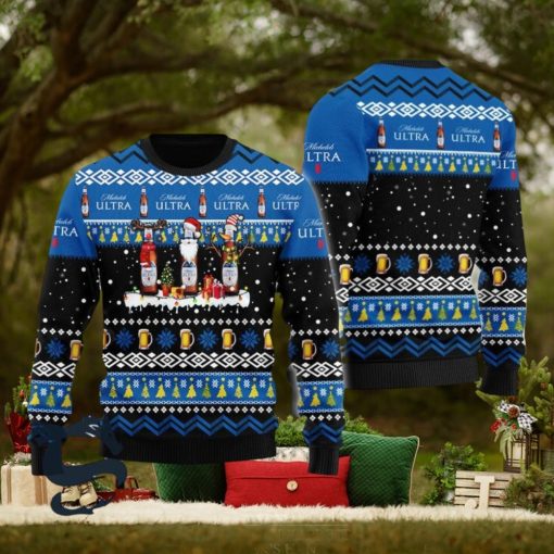 Michelob Ultra Santa Reindeer Snowflake Christmas Sweater, Christmas Gift Apparel, Merry Ugly Christmas Sweater