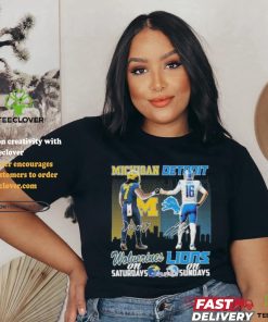 Michigan Donovan Edwards And Detroit Jared Goff On Saturdays And On Sundays Shirt 2 Michigan Donovan Edwards And Detroit Jared Goff On Saturdays And On Sundays Shirt