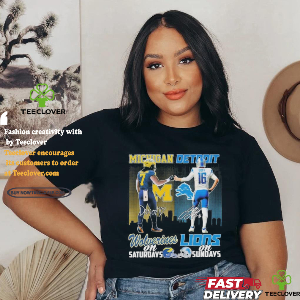 Michigan Donovan Edwards And Detroit Jared Goff On Saturdays And On Sundays Shirt Michigan Donovan Edwards And Detroit Jared Goff On Saturdays And On Sundays Shirt
