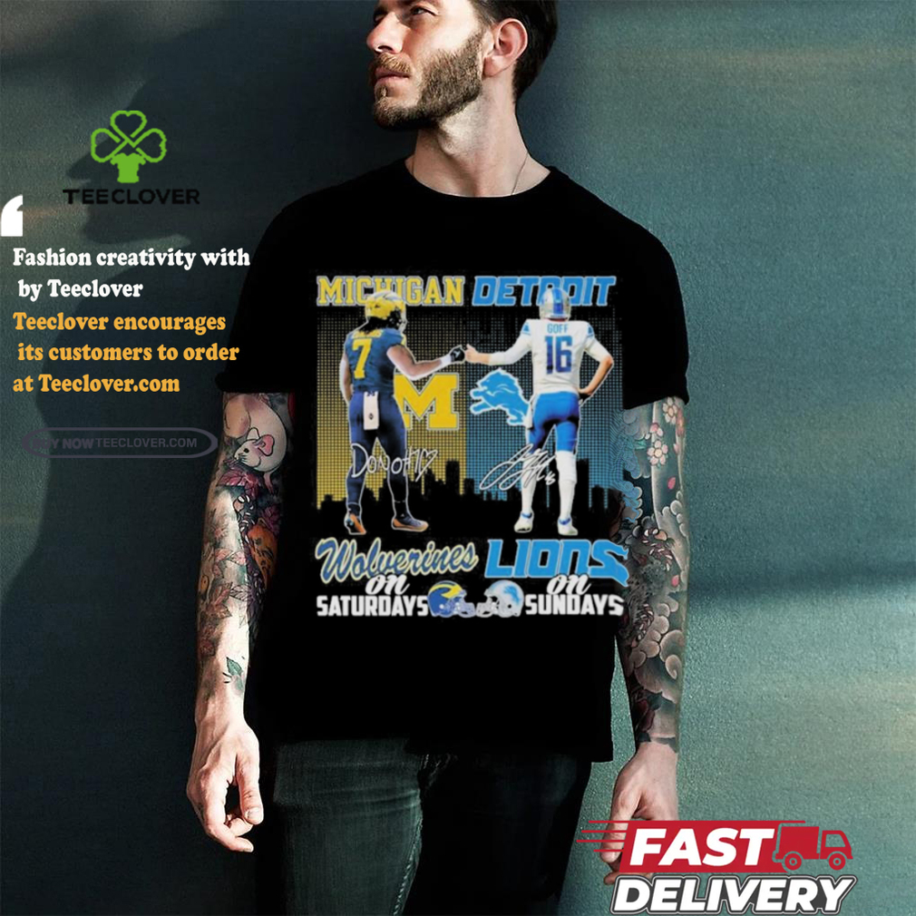 Michigan Donovan Edwards And Detroit Jared Goff On Saturdays And On Sundays Shirt Michigan Donovan Edwards And Detroit Jared Goff On Saturdays And On Sundays Shirt