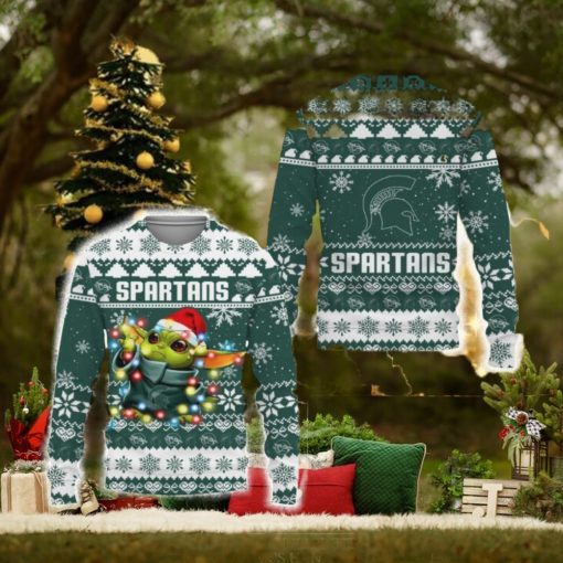 Michigan State Spartans Baby Yoda Star Wars Sports Football American New 3D Sweater Gift Ugly Christmas