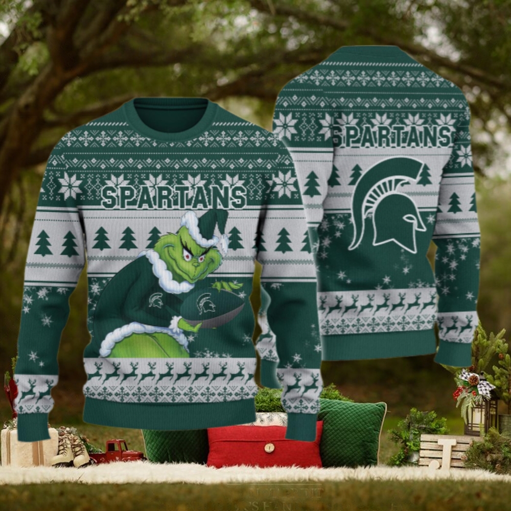 Michigan State Spartans Grinch Ugly Christmas Sweater Michigan State Spartans Grinch Ugly Christmas Sweater