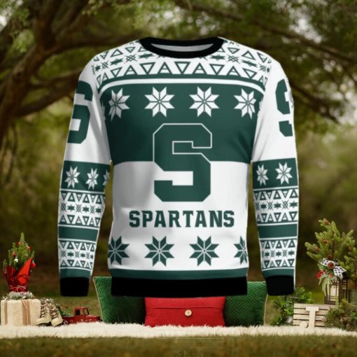 Michigan State Spartans Logo Big Snowflake Pattern Ugly Christmas Sweater