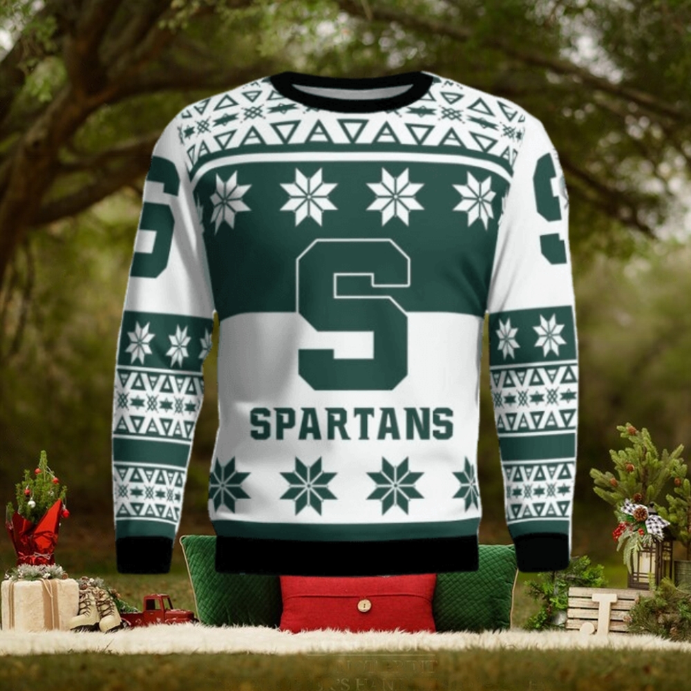 Michigan State Spartans Logo Big Snowflake Pattern Ugly Christmas Sweater Michigan State Spartans Logo Big Snowflake Pattern Ugly Christmas Sweater