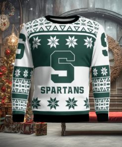 Michigan State Spartans Logo Big Snowflake Pattern Ugly Christmas Sweater