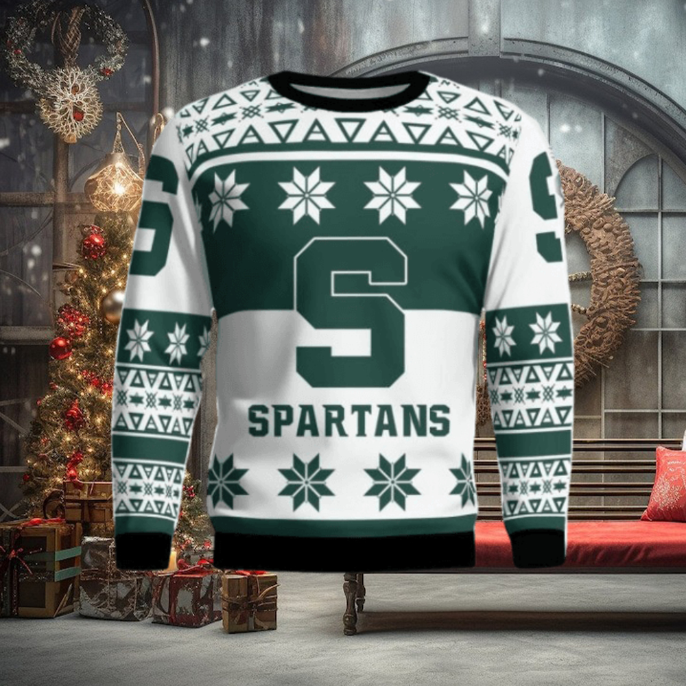 Michigan State Spartans Logo Big Snowflake Pattern Ugly Christmas Sweater Michigan State Spartans Logo Big Snowflake Pattern Ugly Christmas Sweater