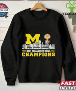 Michigan Wolverines 2024 ReliaQuest Bowl T-shirt, featuring all-name city skyline design, unisex fit, Michigan football fan gear, ReliaQuest Bowl championship shirt.