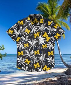 Michigan Wolverines Black Floral Hawaiian Shirt