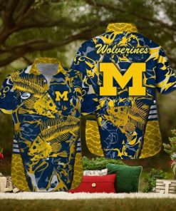 Michigan Wolverines Fishing Short Sleeve Button Up Tropical Hawaiian Shirt
