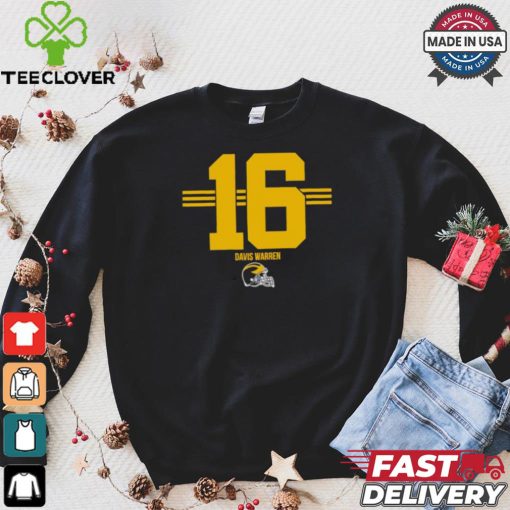 Michigan Wolverines Football Davis Warren No. 16 stripe helmet shirt