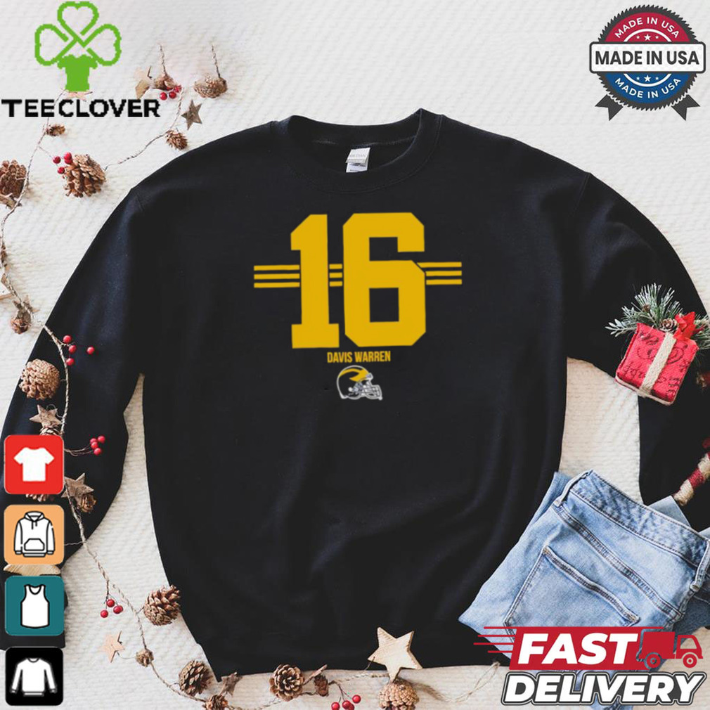 Michigan Wolverines Football Davis Warren No. 16 stripe helmet shirt Michigan Wolverines Football Davis Warren No. 16 stripe helmet shirt