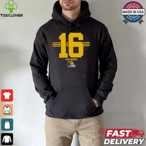 Michigan Wolverines Football Davis Warren No. 16 stripe helmet shirt