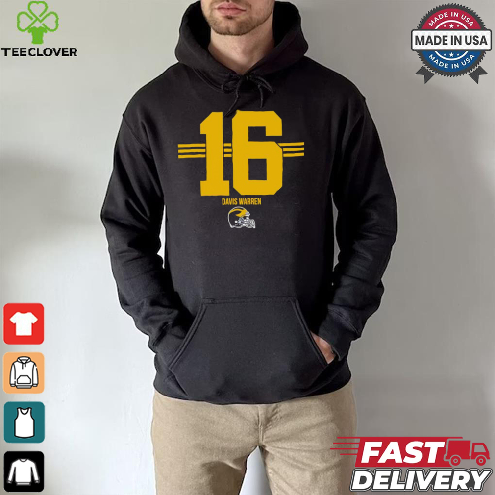 Michigan Wolverines Football Davis Warren No. 16 stripe helmet shirt Michigan Wolverines Football Davis Warren No. 16 stripe helmet shirt