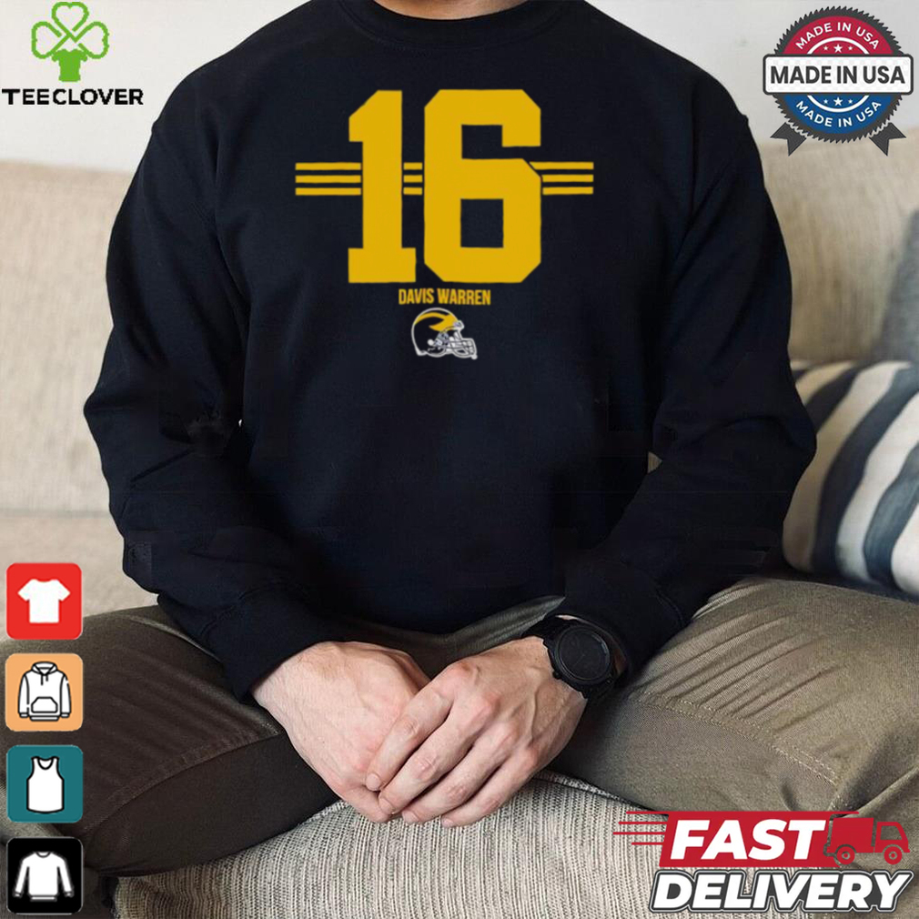 Michigan Wolverines Football Davis Warren No. 16 stripe helmet shirt Michigan Wolverines Football Davis Warren No. 16 stripe helmet shirt