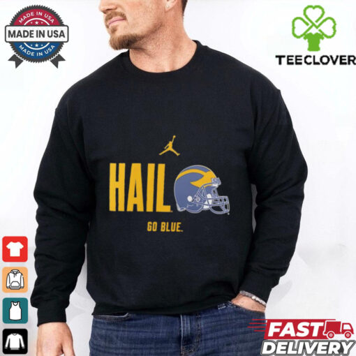 Michigan Wolverines Football Hail go Blue slogan helmet shirt