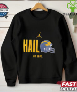 Michigan Wolverines Football Hail go Blue slogan helmet shirt