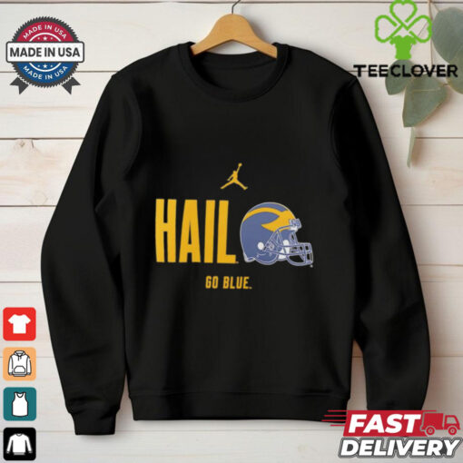 Michigan Wolverines Football Hail go Blue slogan helmet shirt