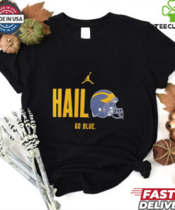 Michigan Wolverines Football Hail go Blue slogan helmet shirt