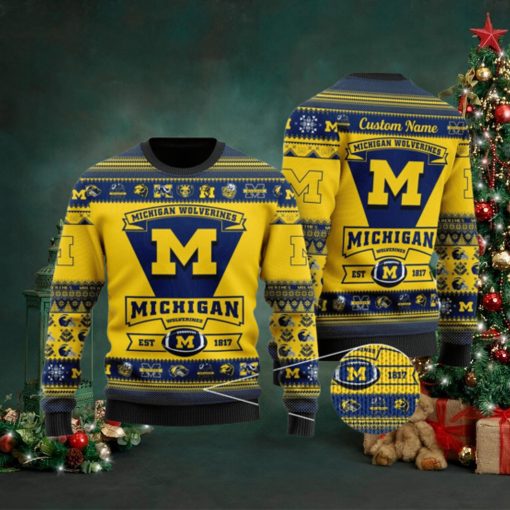 Michigan Wolverines Football Team Logo Personalized Ugly Christmas Sweater Ugly