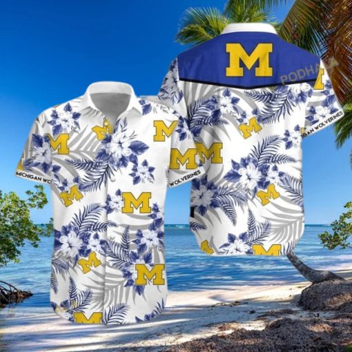 Michigan Wolverines Funny Hawaiian Shirt  Tropical Flower Pattern Beach Gift For Sport Fans