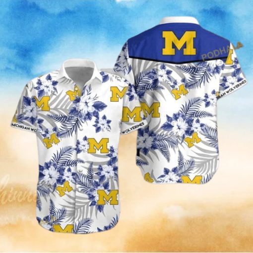 Michigan Wolverines Funny Hawaiian Shirt  Tropical Flower Pattern Beach Gift For Sport Fans