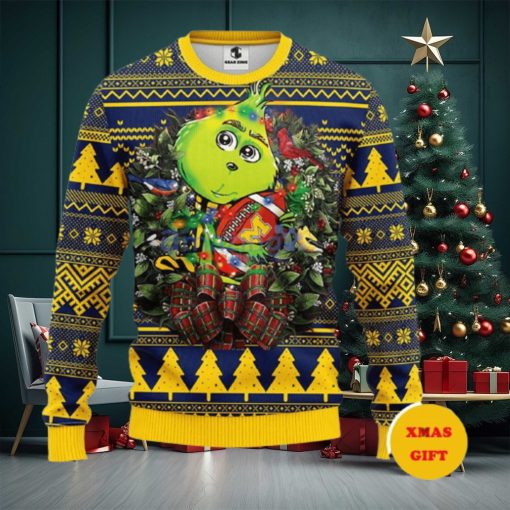 Michigan Wolverines Grinch Hug Christmas AOP Sweater