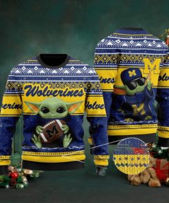 Michigan Wolverines Grogu Baby Yoda Hug Logo Ugly Christmas Sweater