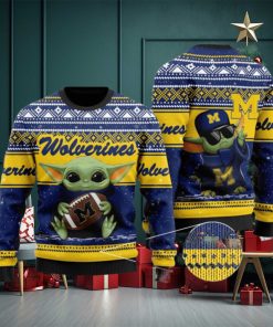 Michigan Wolverines Grogu Baby Yoda Hug Logo Ugly Christmas Sweater