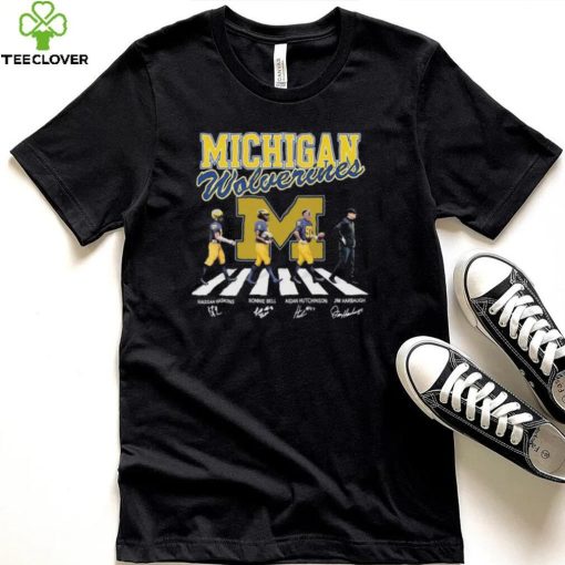Michigan Wolverines Hassan Haskins Ronnie Bell Aidan Hutchinson And Jim Harbaugh Abbey Road Signatures Shirt