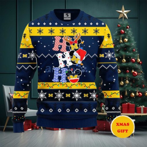 Michigan Wolverines Hohoho Mickey Christmas AOP Sweater