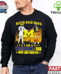 Michigan Wolverines J.J. McCarthy and Alex Orji never back down I am a Wolverines fan shirt