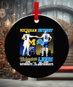 Michigan Wolverines McCarthy on Saturdays Detroit Lions Goff on Sundays signature ornament