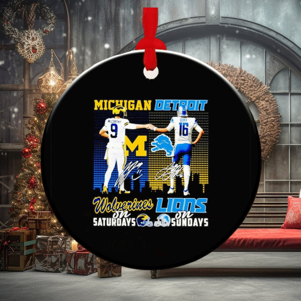 Michigan Wolverines McCarthy on Saturdays Detroit Lions Goff on Sundays signature ornament Michigan Wolverines McCarthy on Saturdays Detroit Lions Goff on Sundays signature ornament