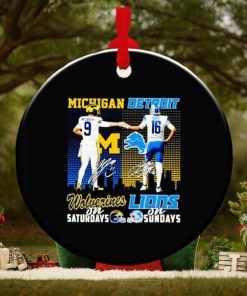Michigan Wolverines McCarthy on Saturdays Detroit Lions Goff on Sundays signature ornament