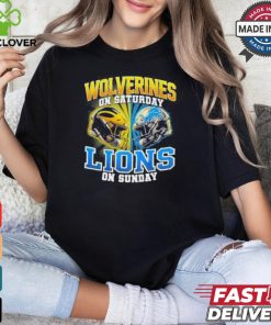 Michigan Wolverines On Saturday And Detroit Lions On Sundays Vintage Helmets Shirt