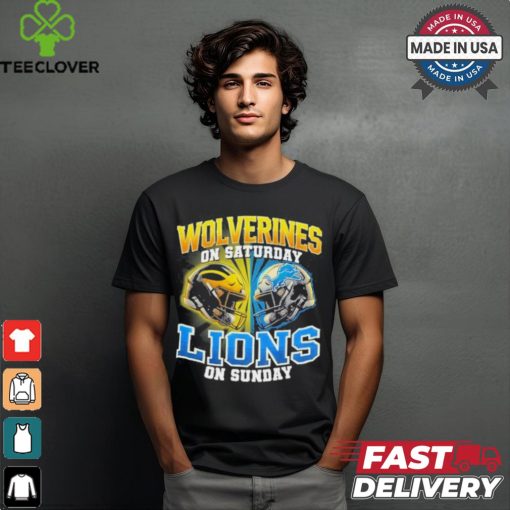 Michigan Wolverines On Saturday And Detroit Lions On Sundays Vintage Helmets Shirt