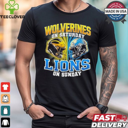 Michigan Wolverines On Saturday And Detroit Lions On Sundays Vintage Helmets Shirt
