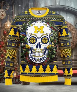 Michigan Wolverines Skull Flower Ugly Christmas Ugly Sweater