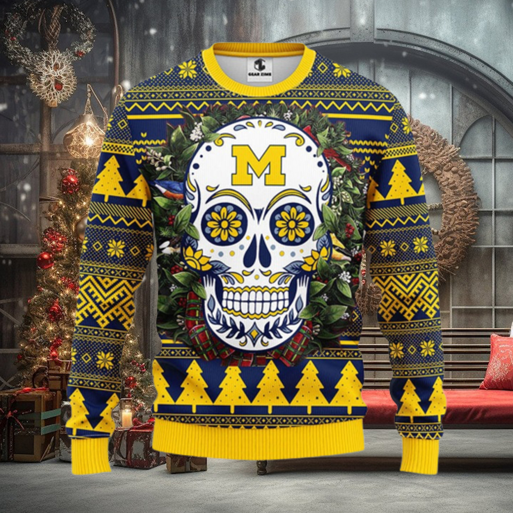 Michigan Wolverines Skull Flower Ugly Christmas Ugly Sweater Michigan Wolverines Skull Flower Ugly Christmas Ugly Sweater
