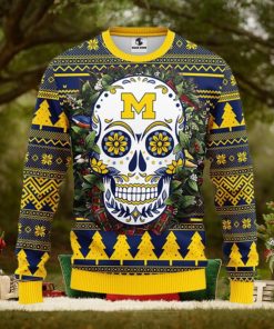 Michigan Wolverines Skull Flower Ugly Christmas Ugly Sweater