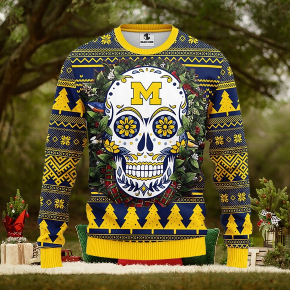 Michigan Wolverines Skull Flower Ugly Christmas Ugly Sweater Michigan Wolverines Skull Flower Ugly Christmas Ugly Sweater