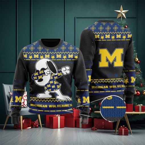 Michigan Wolverines Snoopy Dabbing Holiday Party Ugly Christmas Sweater Ugly