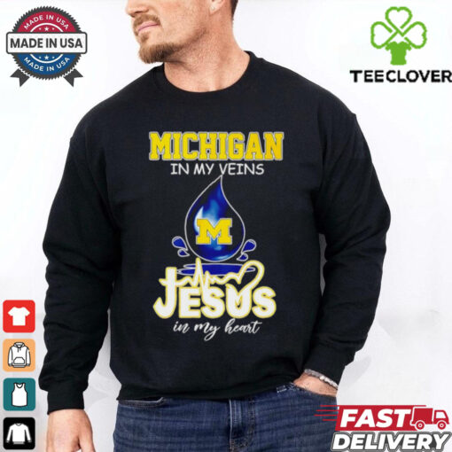Michigan Wolverines in my veins Jesus in my heart shirt