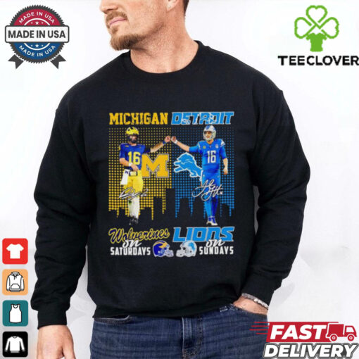 Michigan Wolverines on Saturdays Detroit Lions on Sundays Davis Warren and Jared Goff shirt