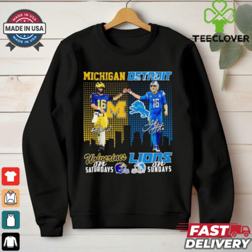 Michigan Wolverines on Saturdays Detroit Lions on Sundays Davis Warren and Jared Goff shirt